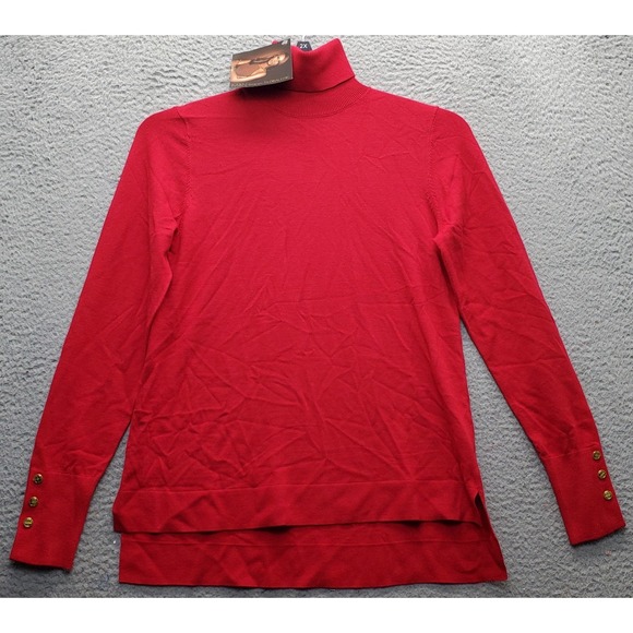 IMAN Global Chic Sweater Womens S Red Classic Turtleneck High Low Slit Pullover - Picture 1 of 9